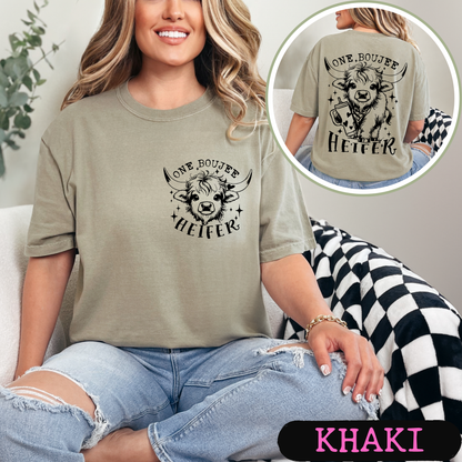 One Boujee Heifer Comfort Colors Graphic Tee | Funny Highland Cow Shirt | Cute Western Cowgirl T-Shirt | Coffee Lover Gift