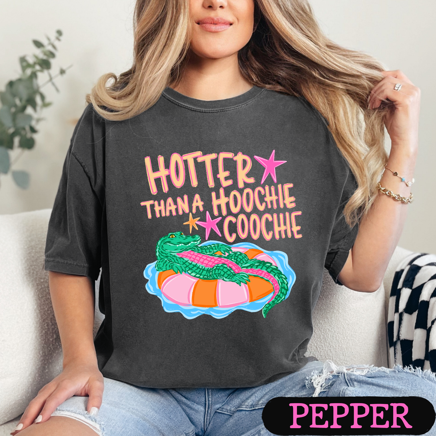 Hotter Than A Hoochie Coochie Graphic Tee | Funny Southern Alligator Shirt | Trendy Comfort Colors Style T-Shirt