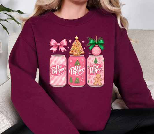 Pink Dr Pepper Christmas Sweatshirt | Holiday Graphic Crewneck | Cozy Winter Sweatshirt | Sizes S-5XL