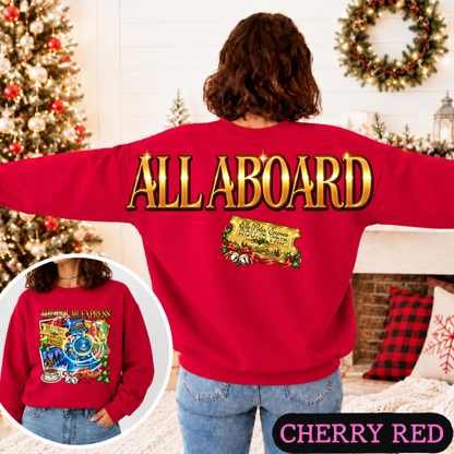 All Aboard Christmas Train Big Back Sweatshirt | Vintage Holiday Graphic