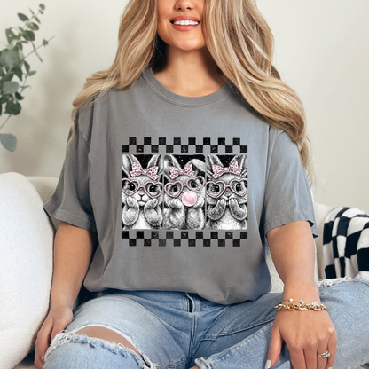 Cute Bunny Easter Shirt – Pink Bow Bunny Graphic Tee | Bubble Gum Bunny Shirt | Spring Easter T-Shirt for Women | Cute Rabbit Shirt