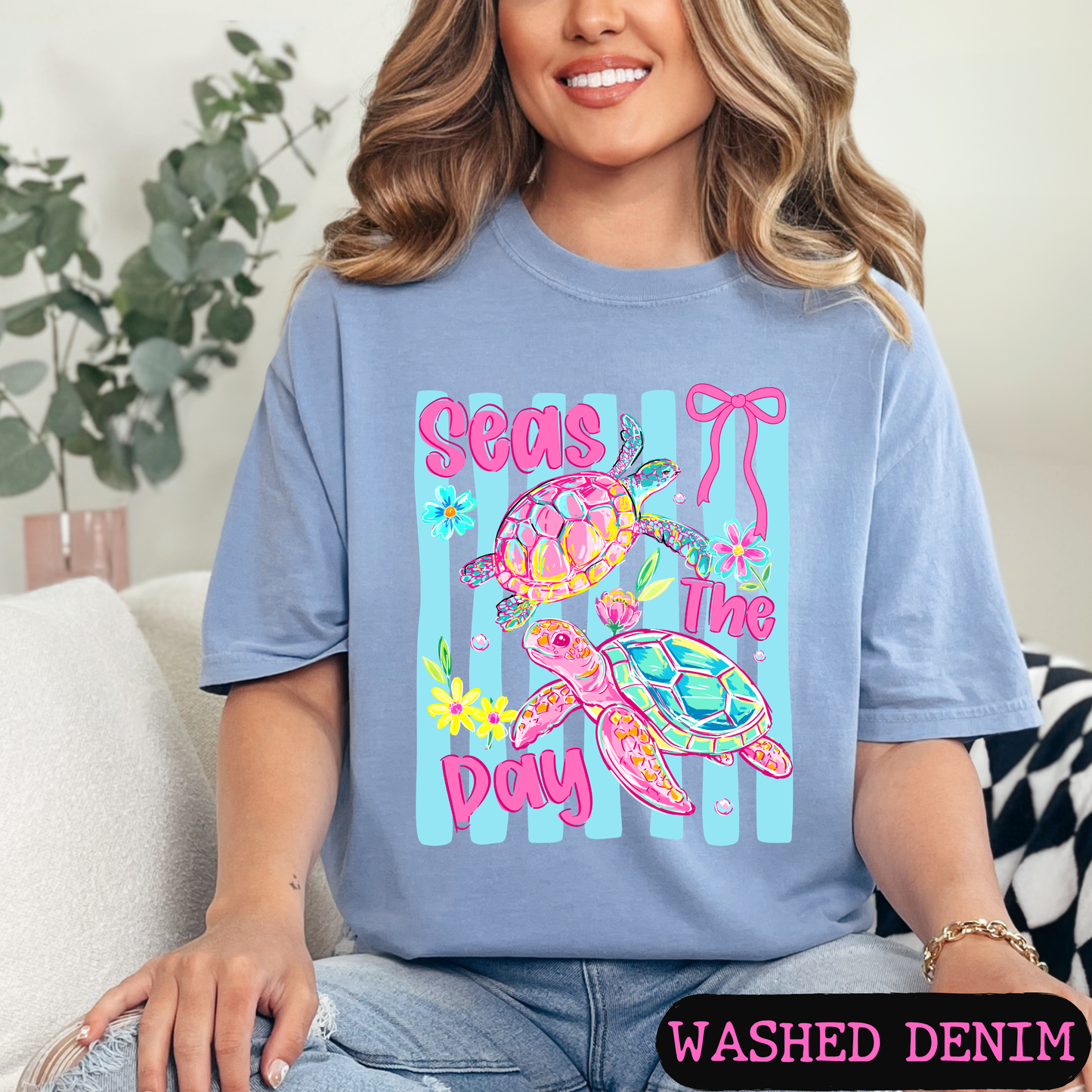 Seas The Day Sea Turtle Graphic Tee | Coastal Beach Shirt | Summer Vacation Tee | Ocean Lover Gift | Cute Turtle Shirt