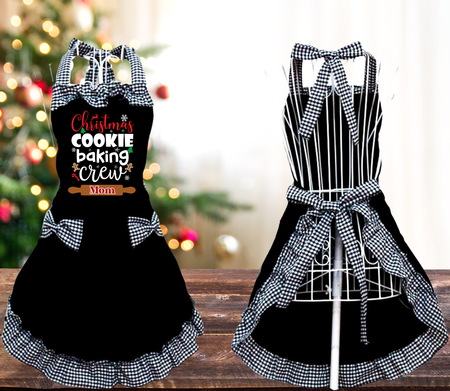 Christmas Cookie Baking Crew Apron | Retro Gingham Holiday Kitchen Apron