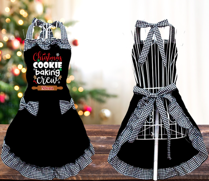 Christmas Cookie Baking Crew Apron | Retro Gingham Holiday Kitchen Apron