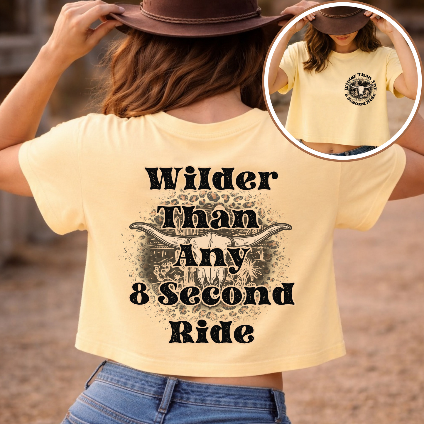 Wilder Than Any 8 Second Ride Western Cowgirl Graphic Tee | Vintage Rodeo Shirt | Country Western T-Shirt