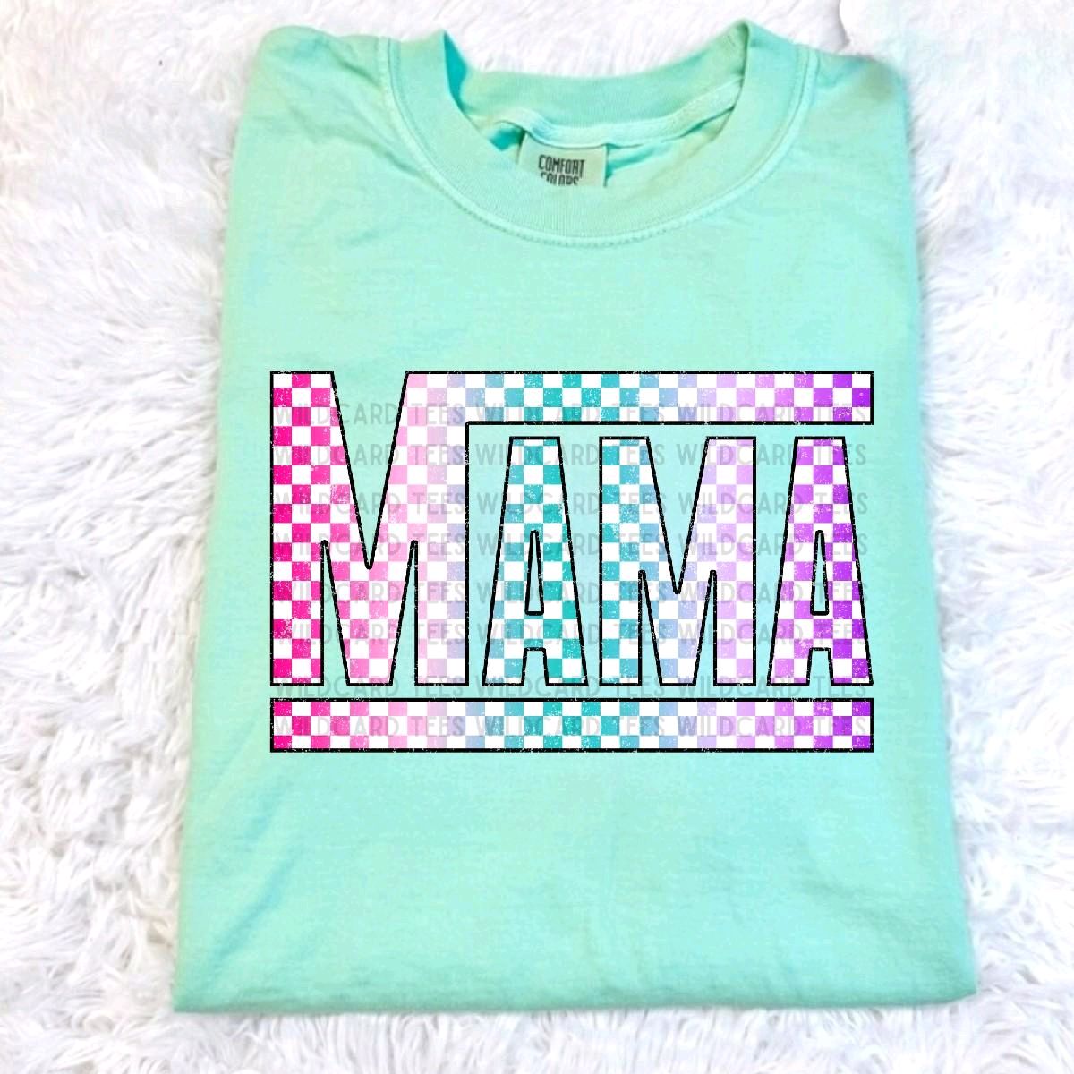 Checkered Mama Shirt – Trendy Mom Graphic Tee | Comfort Colors Mama Tee | Retro Checkered Mom Shirt