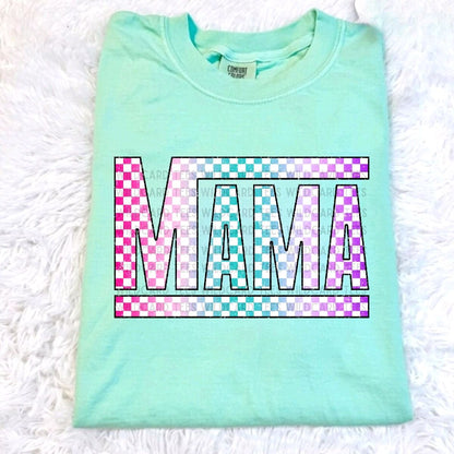Checkered Mama Shirt – Trendy Mom Graphic Tee | Comfort Colors Mama Tee | Retro Checkered Mom Shirt