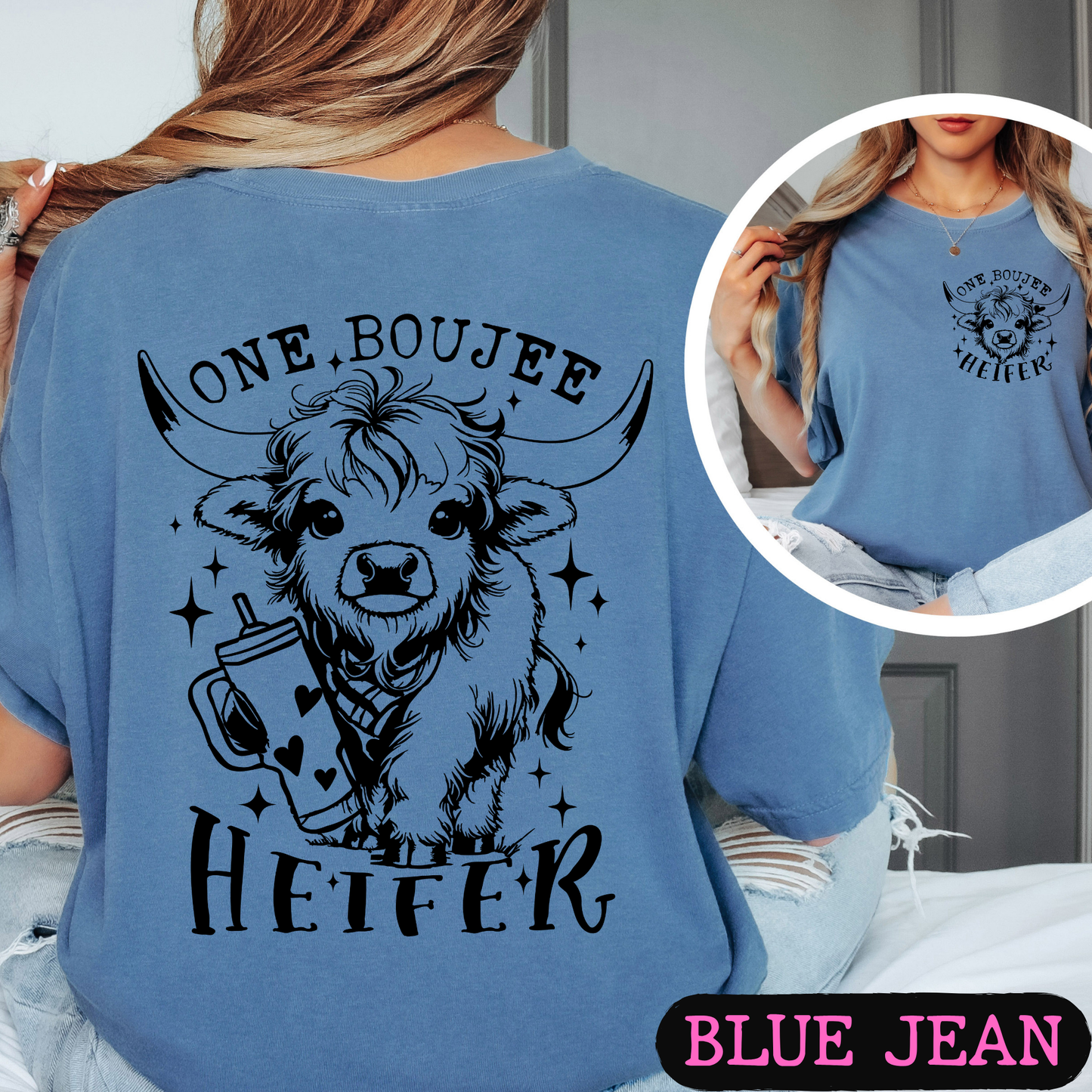 One Boujee Heifer Comfort Colors Graphic Tee | Funny Highland Cow Shirt | Cute Western Cowgirl T-Shirt | Coffee Lover Gift