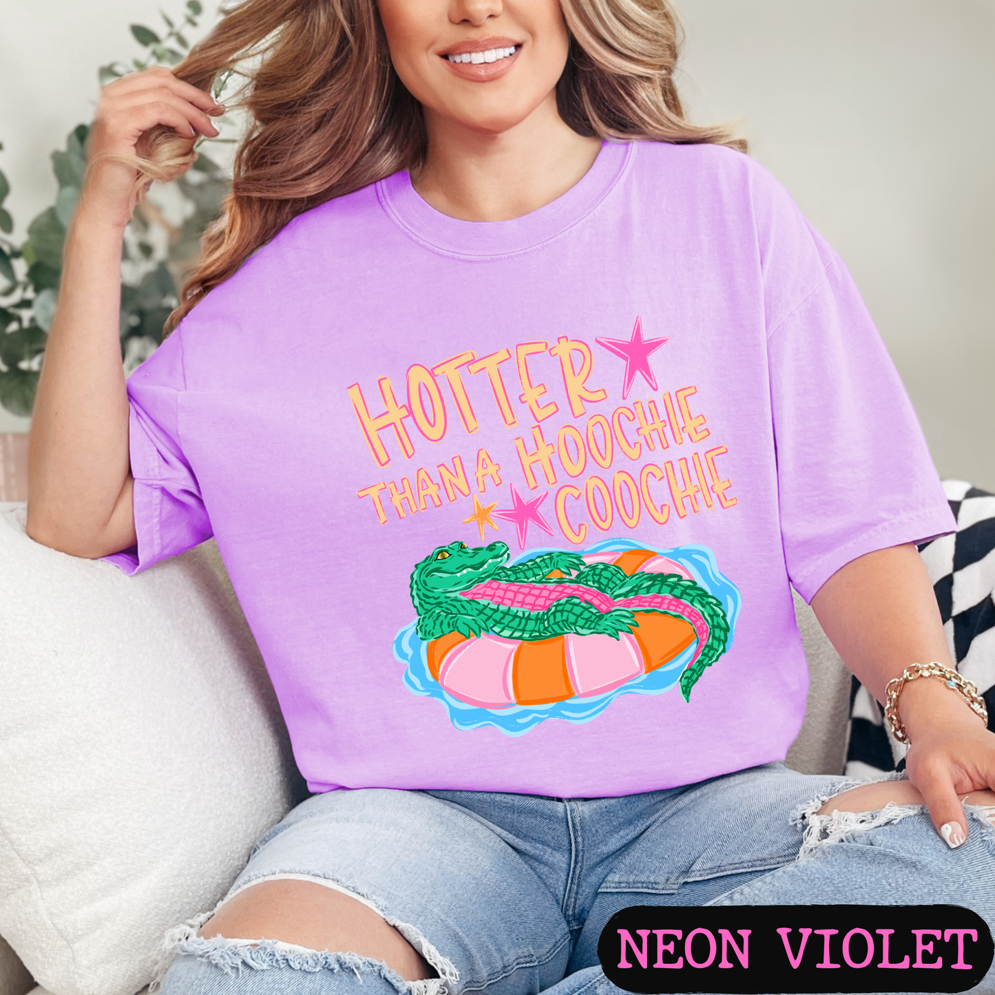 Hotter Than A Hoochie Coochie Graphic Tee | Funny Southern Alligator Shirt | Trendy Comfort Colors Style T-Shirt