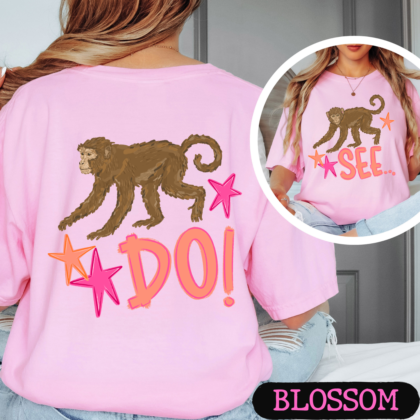 Monkey See Monkey Do Shirt | Funny Front & Back Graphic Tee | Viral Animal Pun Shirt | Comfort Colors Unisex T-Shirt