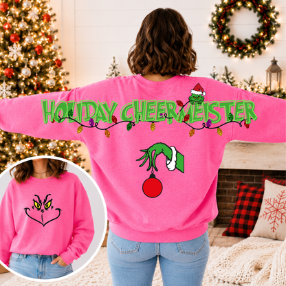 Holiday Cheermeister Mean One Christmas Sweatshirt – Front & Back Graphic Crewneck