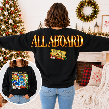 All Aboard Christmas Train Big Back Sweatshirt | Vintage Holiday Graphic