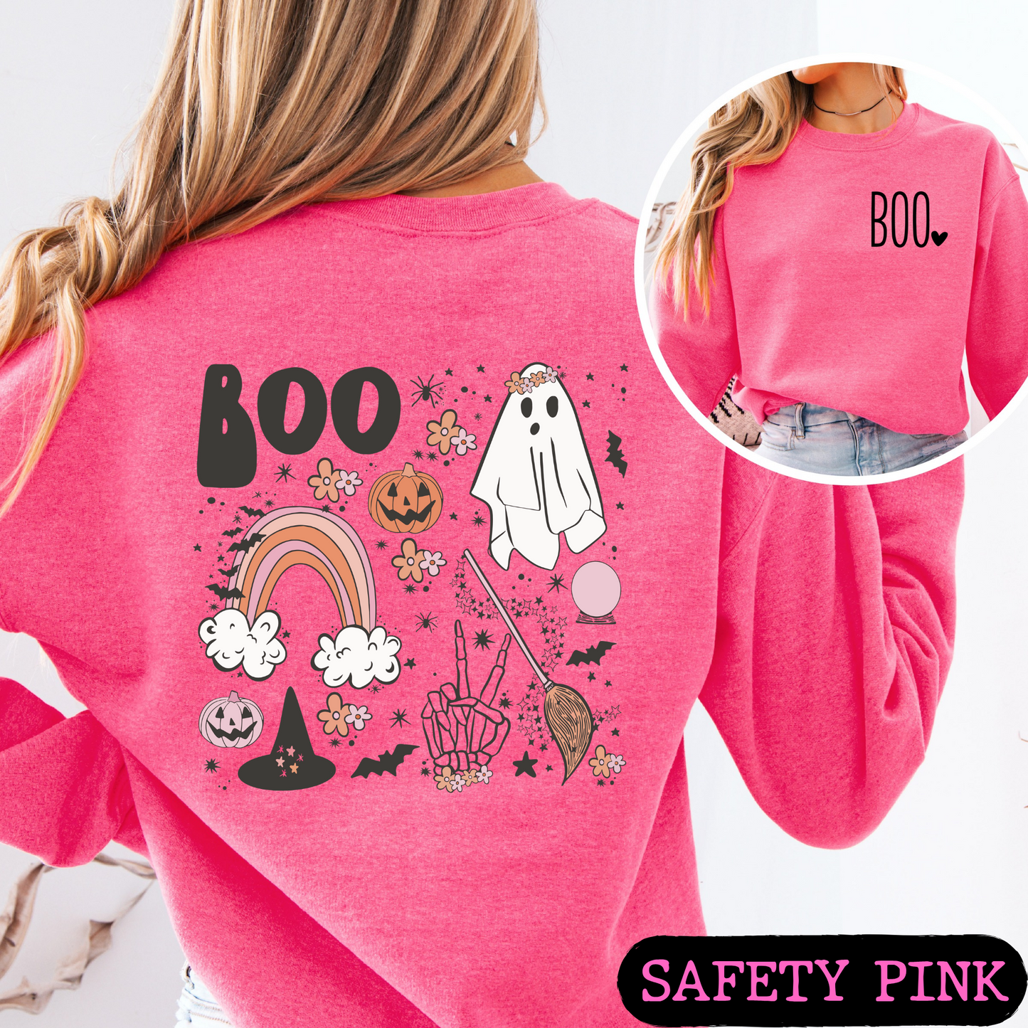 BOO Ghost Halloween Sweatshirt | Cute Spooky Season Crewneck | Fall Pumpkin Rainbow Ghost Sweatshirt | Unisex Halloween Pullover