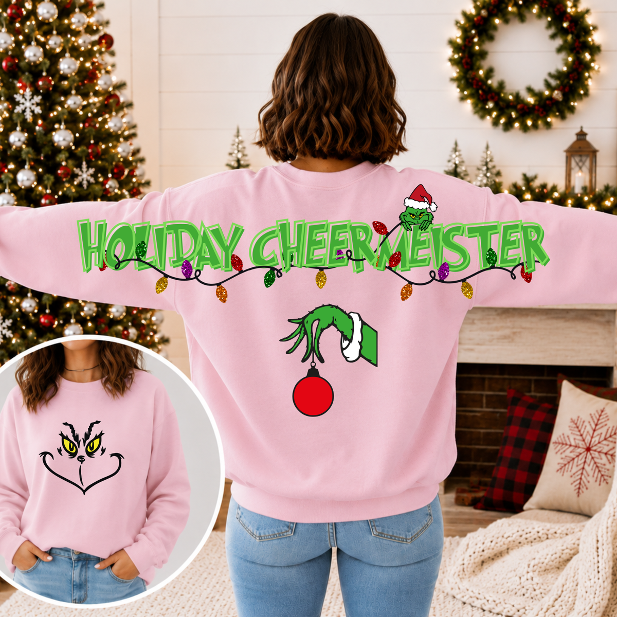 Holiday Cheermeister Mean One Christmas Sweatshirt – Front & Back Graphic Crewneck