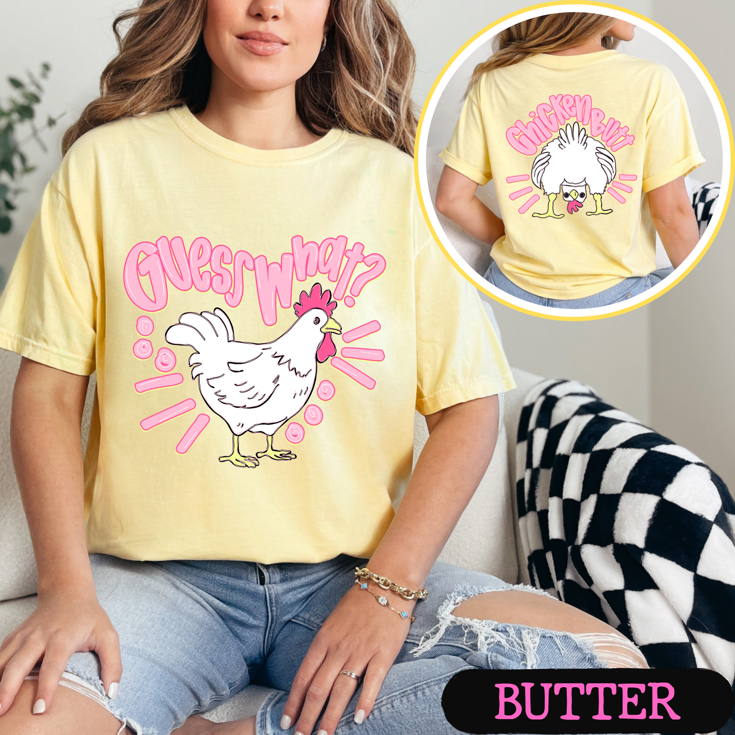 Guess What Chicken Butt Shirt | Funny Chicken Graphic Tee | Cute Farm Humor T-Shirt