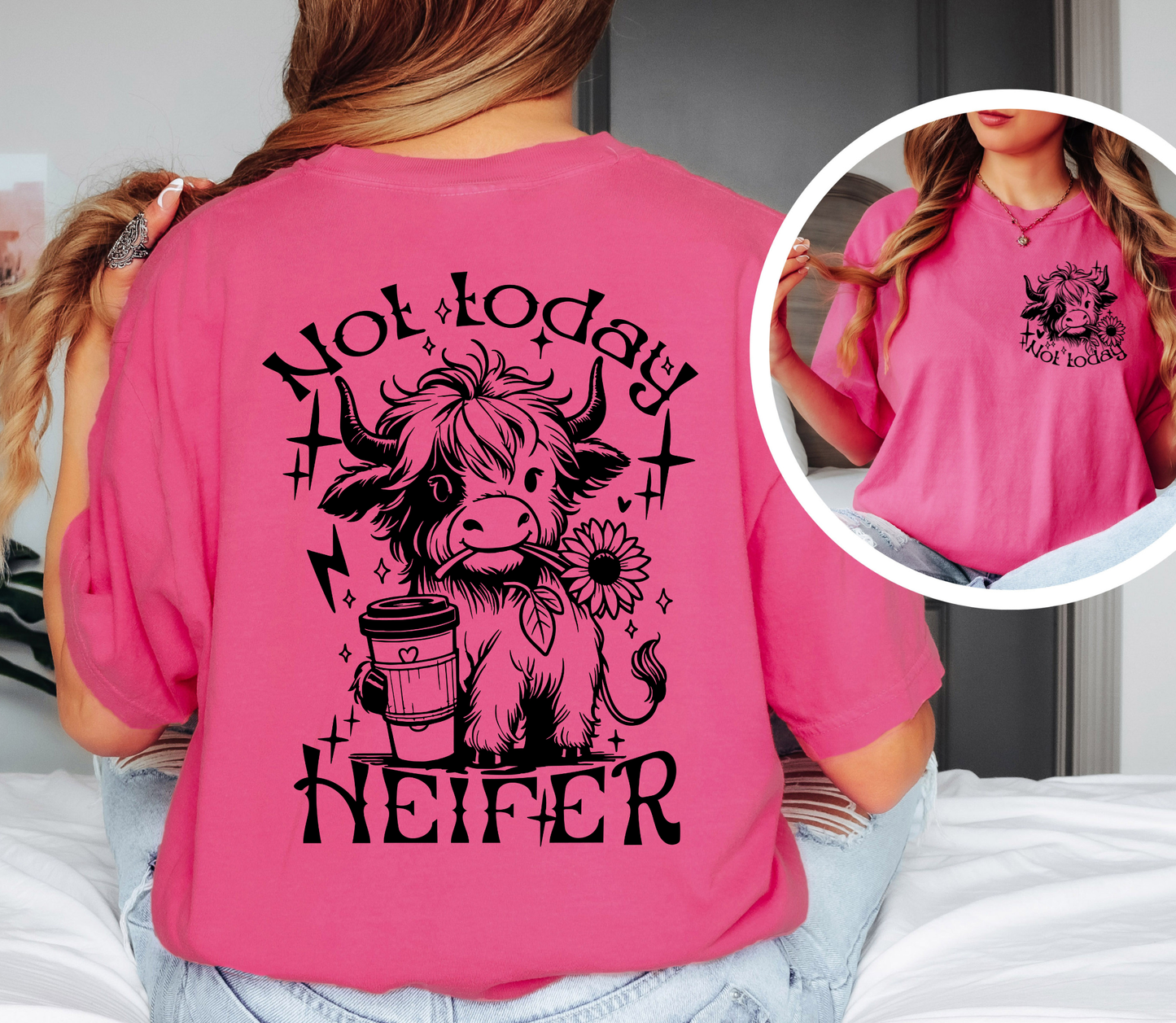 Not Today Heifer Shirt | Funny Cow Graphic Tee | Comfort Colors Oversized Unisex T-Shirt