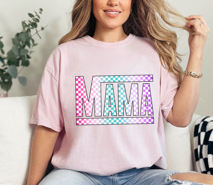 Checkered Mama Shirt – Trendy Mom Graphic Tee | Comfort Colors Mama Tee | Retro Checkered Mom Shirt