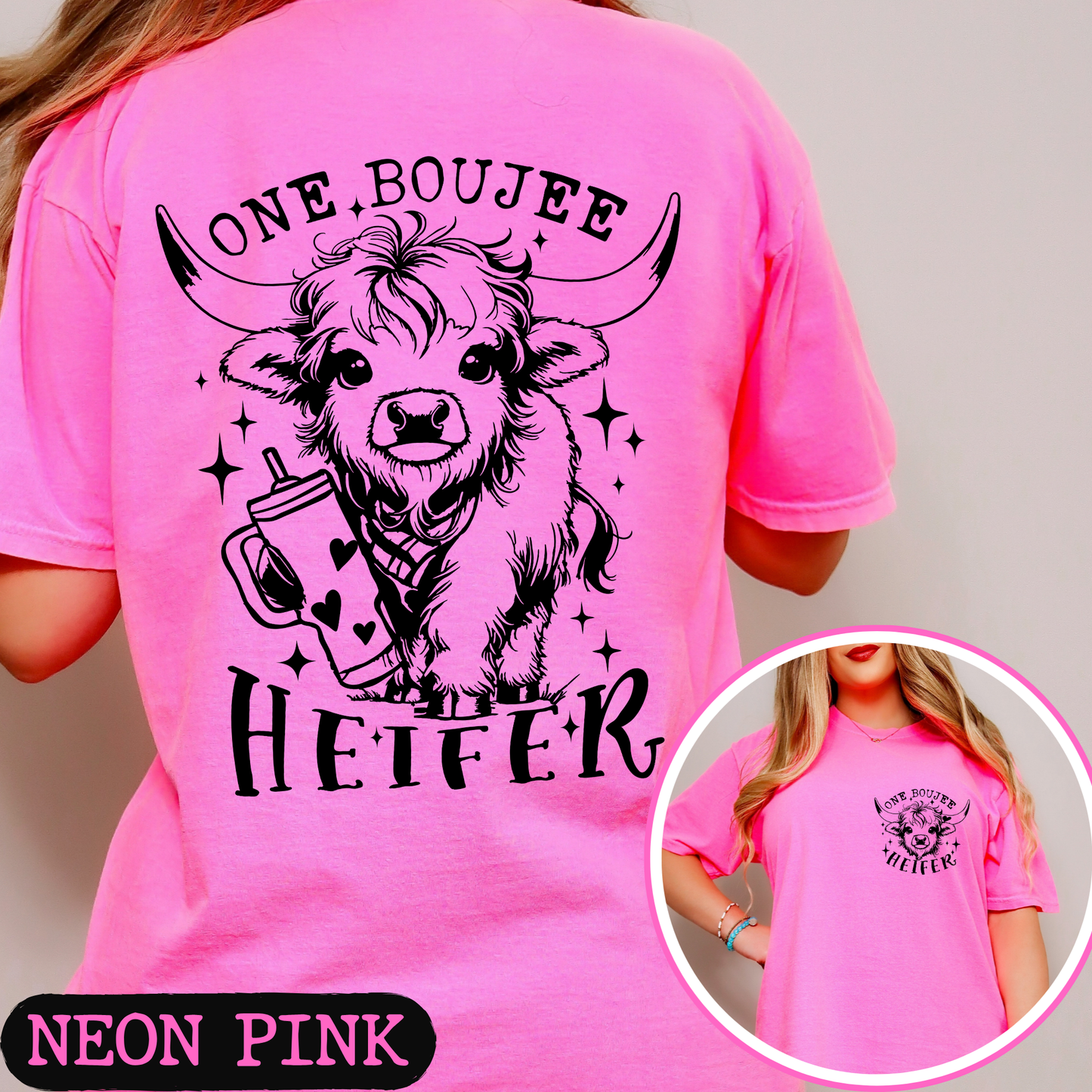One Boujee Heifer Comfort Colors Graphic Tee | Funny Highland Cow Shirt | Cute Western Cowgirl T-Shirt | Coffee Lover Gift