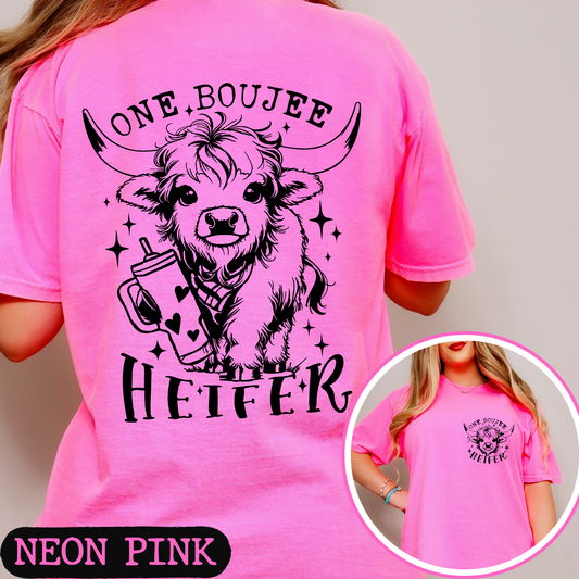 One Boujee Heifer Comfort Colors Graphic Tee | Funny Highland Cow Shirt | Cute Western Cowgirl T-Shirt | Coffee Lover Gift