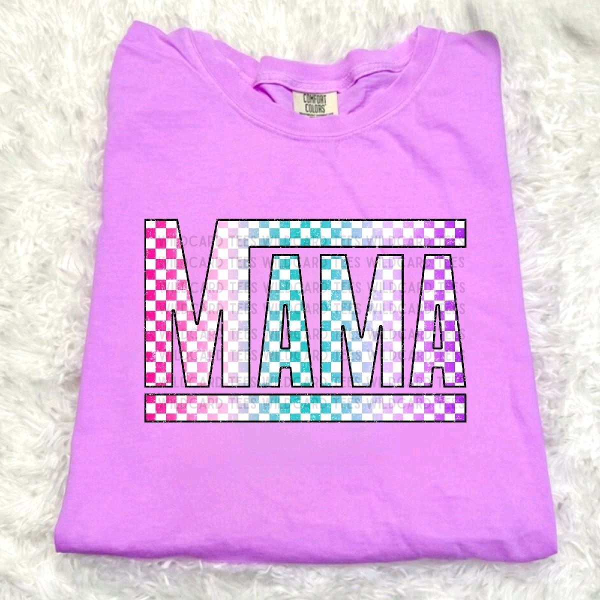 Checkered Mama Shirt – Trendy Mom Graphic Tee | Comfort Colors Mama Tee | Retro Checkered Mom Shirt