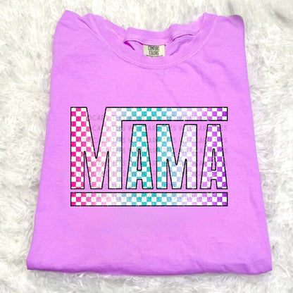 Checkered Mama Shirt – Trendy Mom Graphic Tee | Comfort Colors Mama Tee | Retro Checkered Mom Shirt