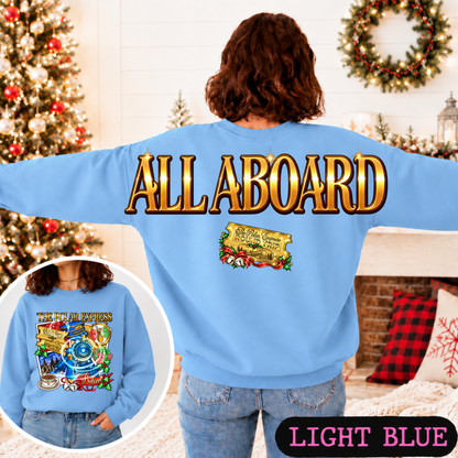 All Aboard Christmas Train Big Back Sweatshirt | Vintage Holiday Graphic