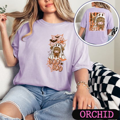 Boo Heifer Highland Cow Halloween Comfort Colors Shirt | Funny Ghost Cow Tee | Cute Spooky Fall Graphic Tee | Front & Back Print