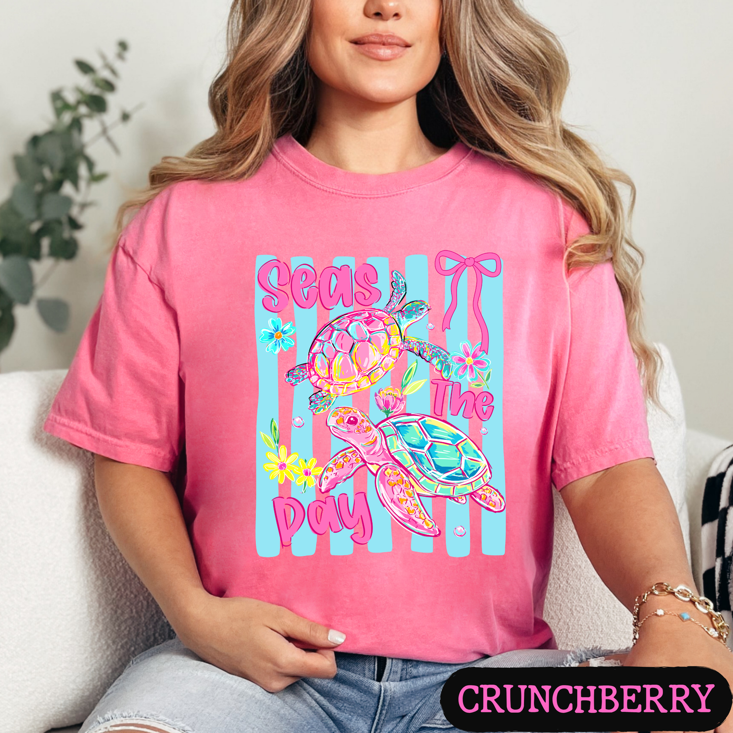 Seas The Day Sea Turtle Graphic Tee | Coastal Beach Shirt | Summer Vacation Tee | Ocean Lover Gift | Cute Turtle Shirt