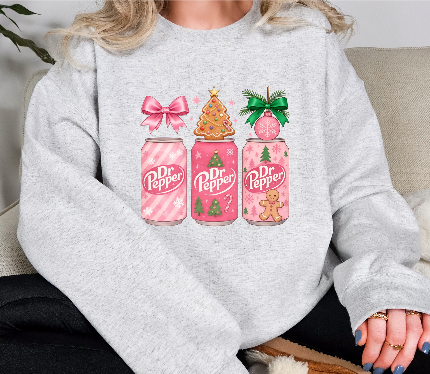 Pink Dr Pepper Christmas Sweatshirt | Holiday Graphic Crewneck | Cozy Winter Sweatshirt | Sizes S-5XL