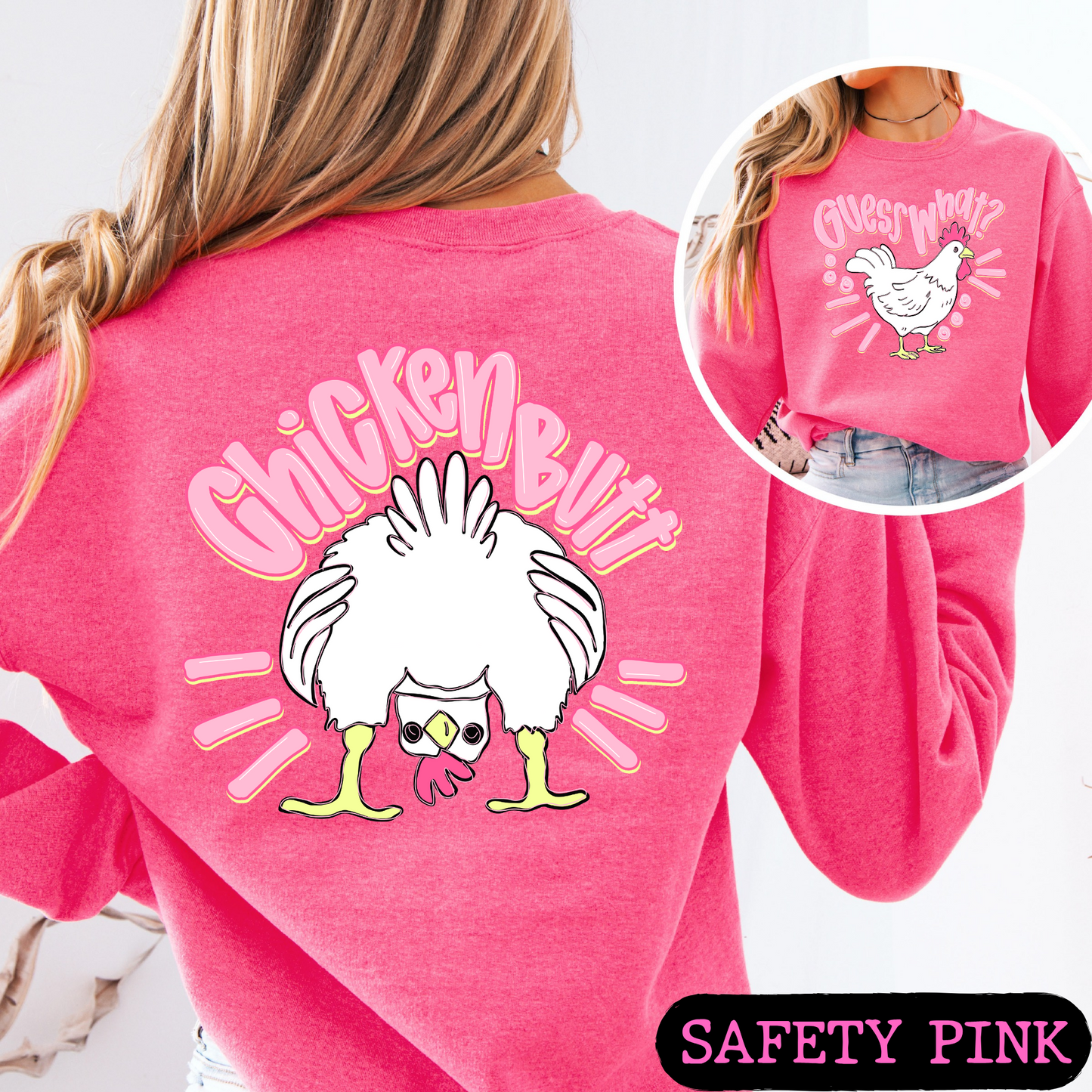 Guess What Chicken Butt Crewneck Sweatshirt | Funny Chicken Sweatshirt | Cozy Graphic Pullover