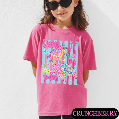 Seas The Day Sea Turtle Graphic Tee | Coastal Beach Shirt | Summer Vacation Tee | Ocean Lover Gift | Cute Turtle Shirt