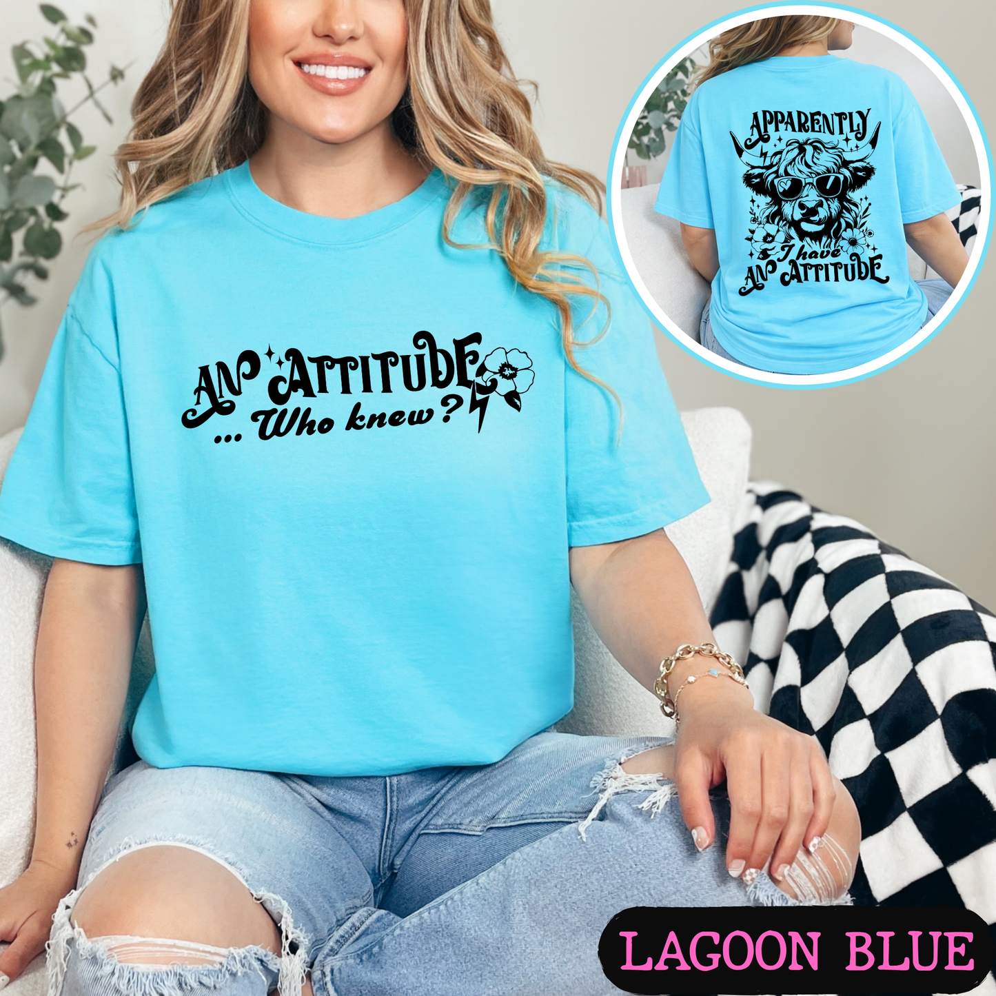 Apparently I Have An Attitude Highland Cow Comfort Colors Graphic T-Shirt | Funny Cow Tee | Front & Back Print