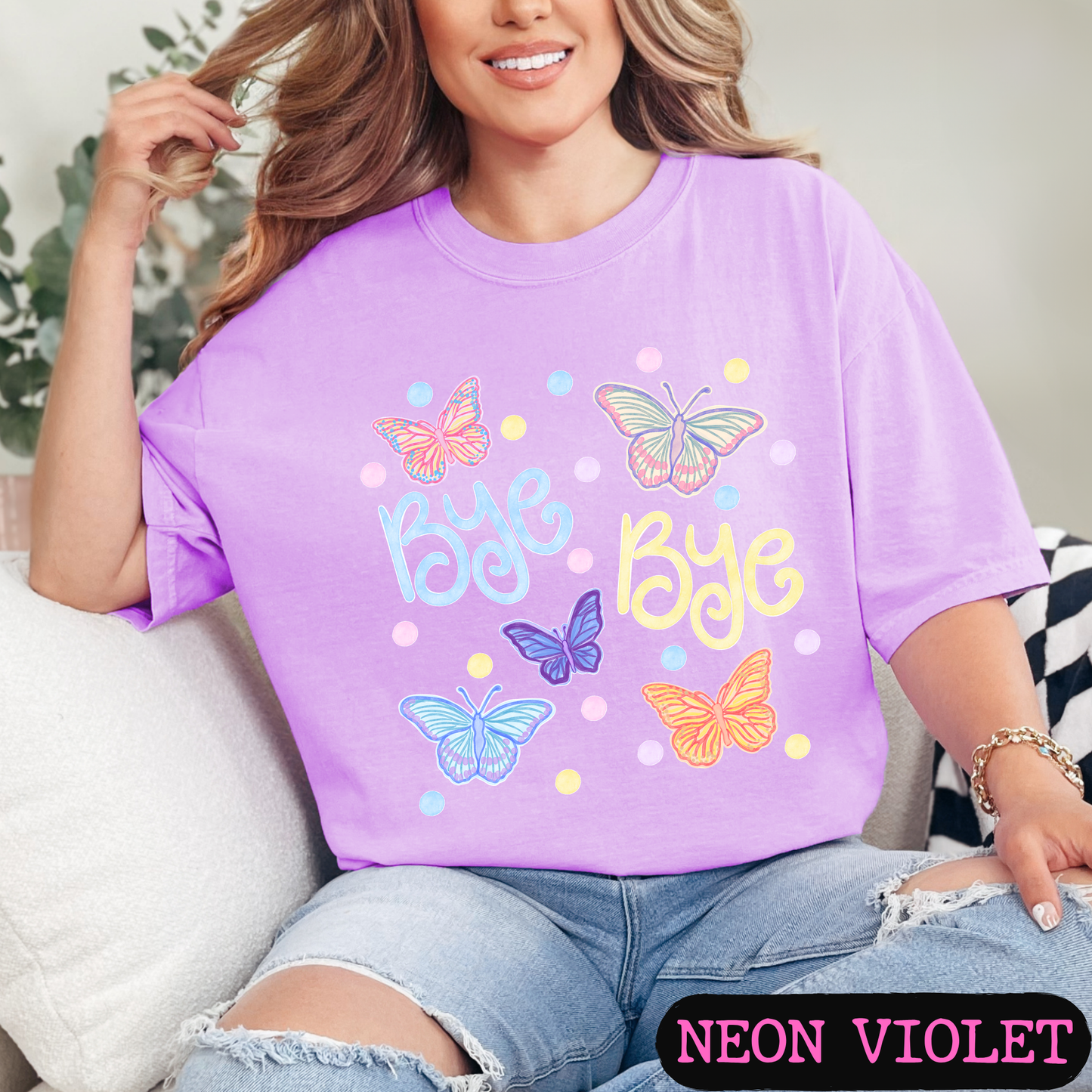 Bye Bye Butterfly Tee | Colorful Spring Graphic T-Shirt | Cute Butterfly Shirt