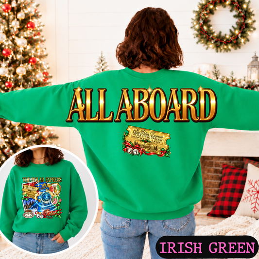 All Aboard Christmas Train Big Back Sweatshirt | Vintage Holiday Graphic