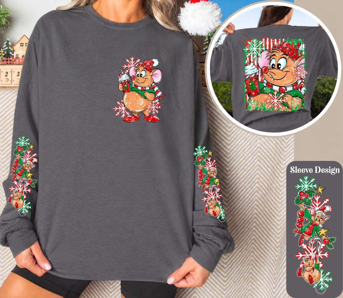 Christmas Mouse Long Sleeve Shirt – Front, Back & Sleeve Design