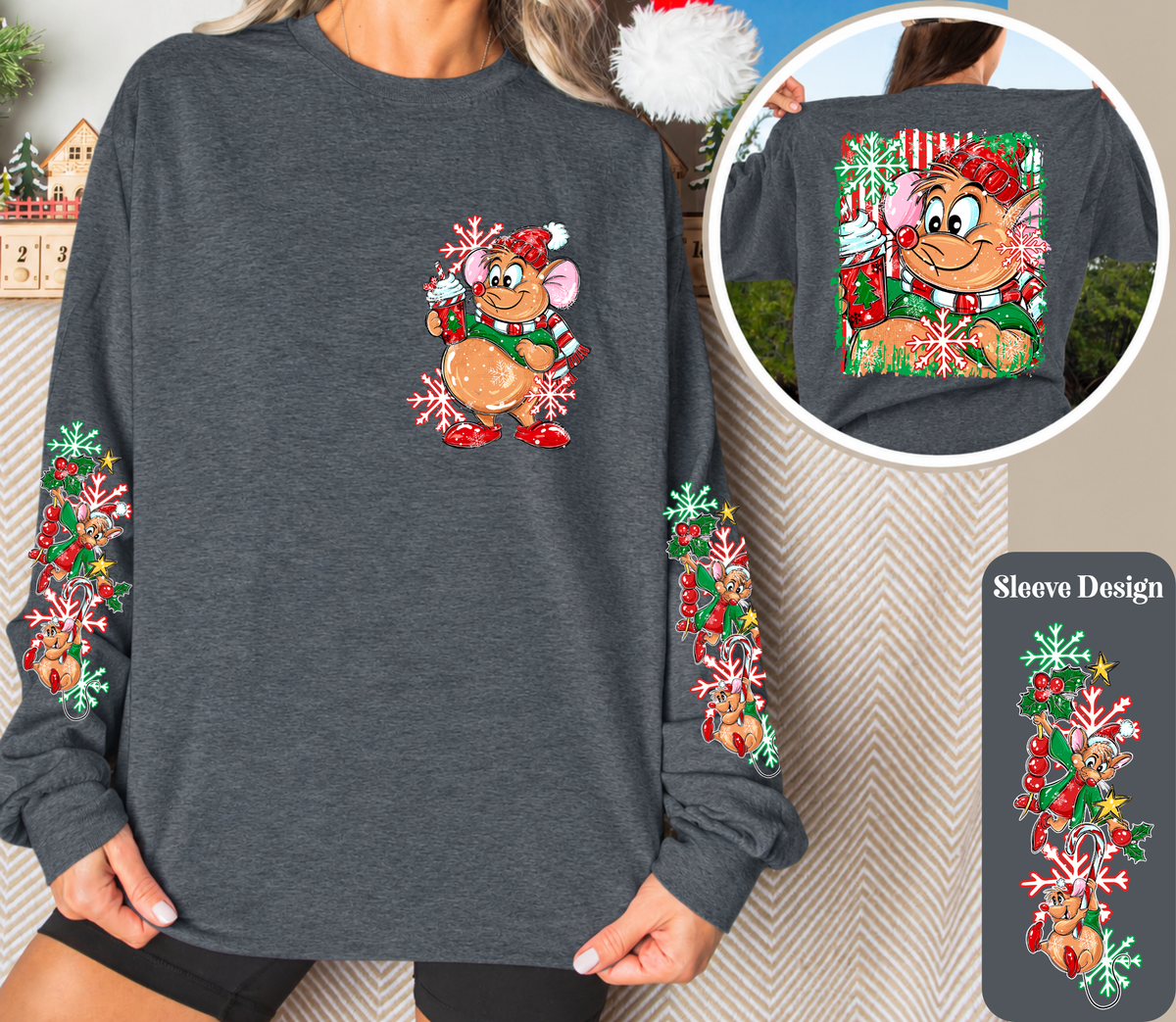 Christmas Mouse Long Sleeve Shirt – Front, Back & Sleeve Design
