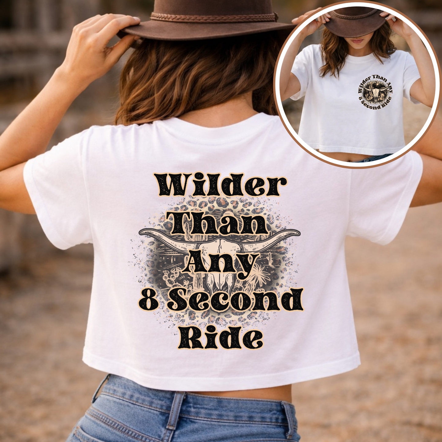 Wilder Than Any 8 Second Ride Western Cowgirl Graphic Tee | Vintage Rodeo Shirt | Country Western T-Shirt