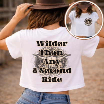 Wilder Than Any 8 Second Ride Western Cowgirl Graphic Tee | Vintage Rodeo Shirt | Country Western T-Shirt