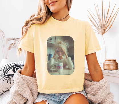 Barbie Burnout Crop Tee – Funny GTFO Coffee Doll Graphic Shirt | Comfort Colors 3023 Oversized Cropped T-Shirt