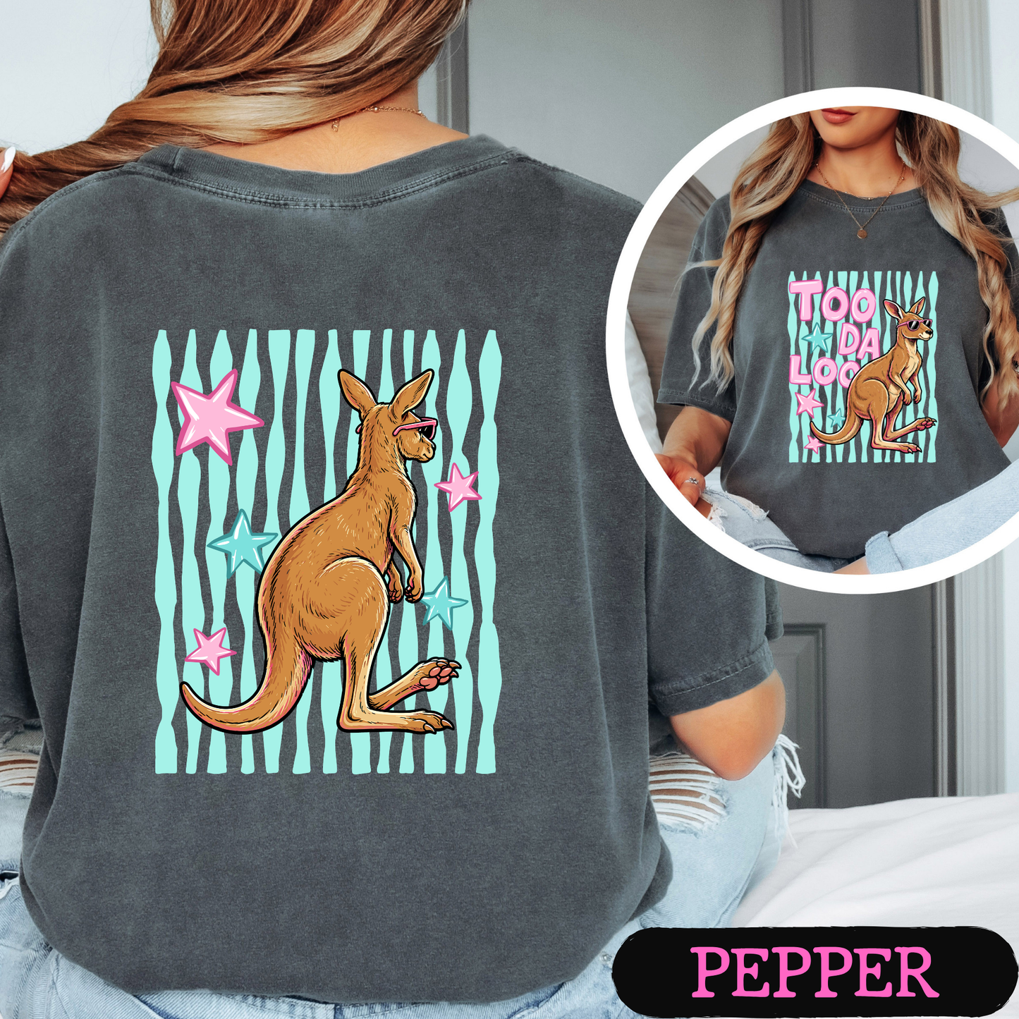 Too Da Loo Kangaroo Tee | Funny Retro Animal Shirt | Front & Back Graphic