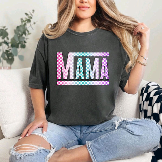 Checkered Mama Shirt – Trendy Mom Graphic Tee | Comfort Colors Mama Tee | Retro Checkered Mom Shirt