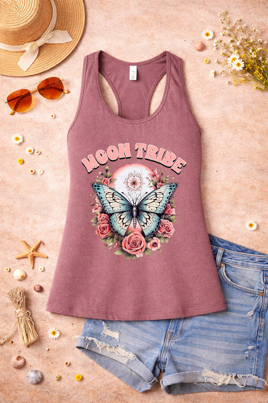Moon Tribe Tank | Vintage Butterfly & Rose Design | Boho Aesthetic Summer Top