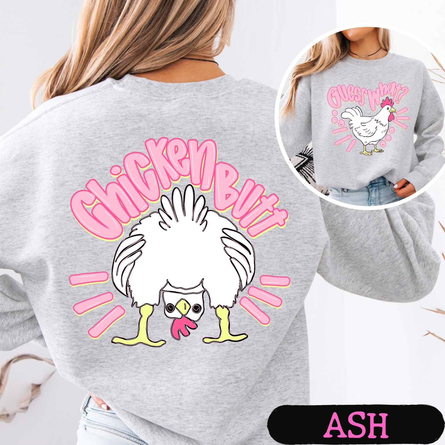 Guess What Chicken Butt Crewneck Sweatshirt | Funny Chicken Sweatshirt | Cozy Graphic Pullover