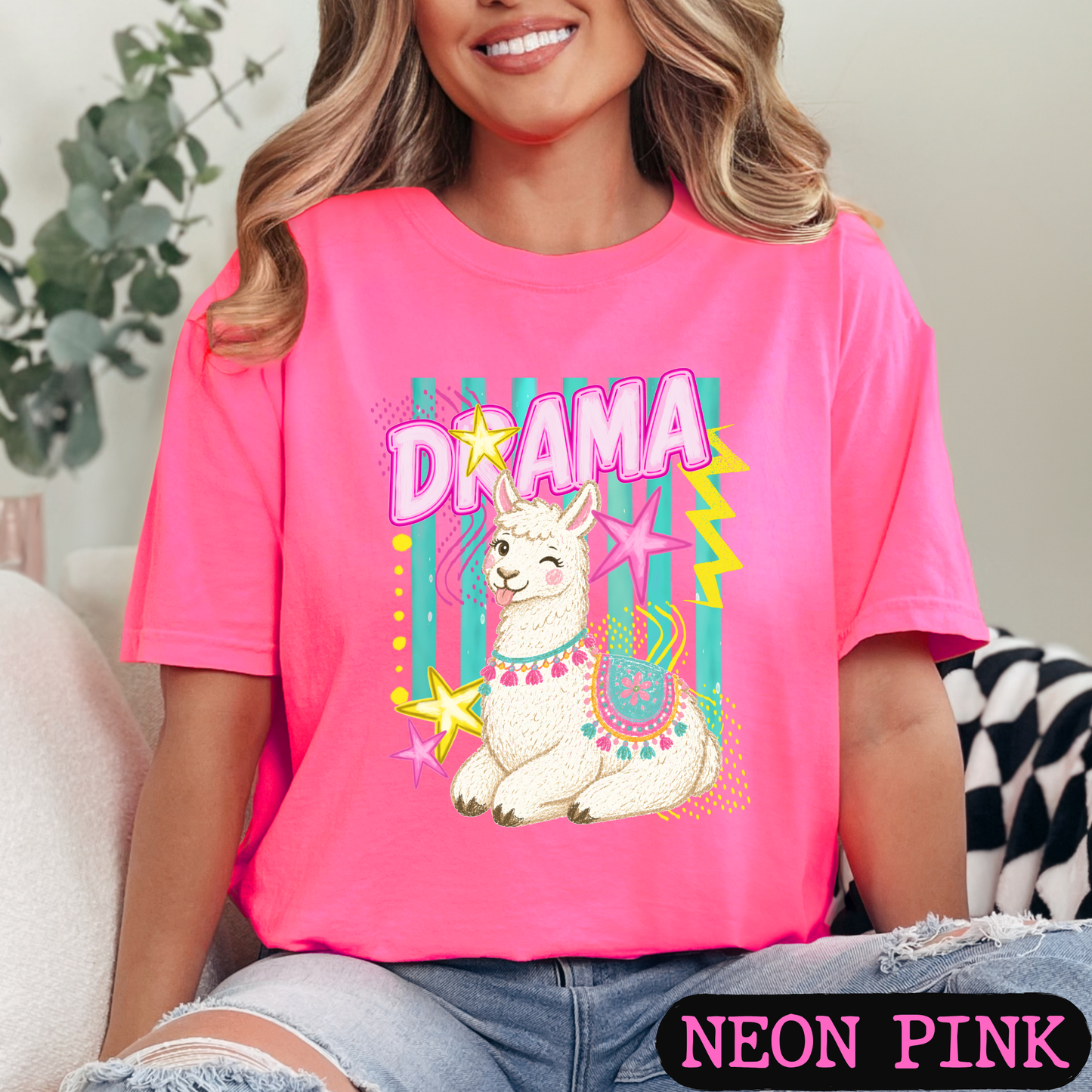 Drama Llama Retro Tee | Cute Neon Graphic Shirt | Comfort Colors Tees