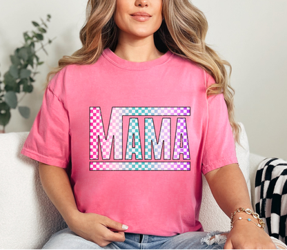 Checkered Mama Shirt – Trendy Mom Graphic Tee | Comfort Colors Mama Tee | Retro Checkered Mom Shirt