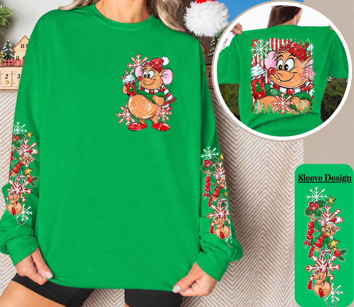 Christmas Mouse Long Sleeve Shirt – Front, Back & Sleeve Design
