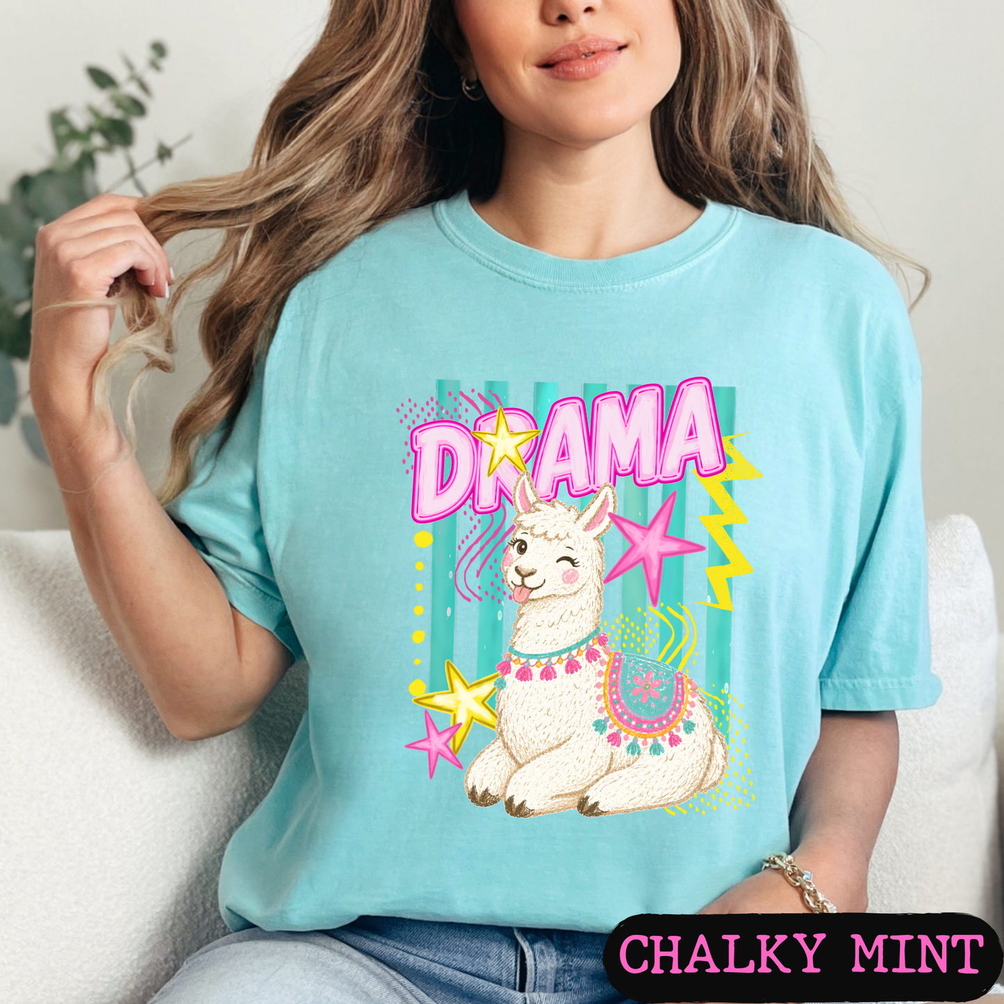 Drama Llama Retro Tee | Cute Neon Graphic Shirt | Comfort Colors Tees
