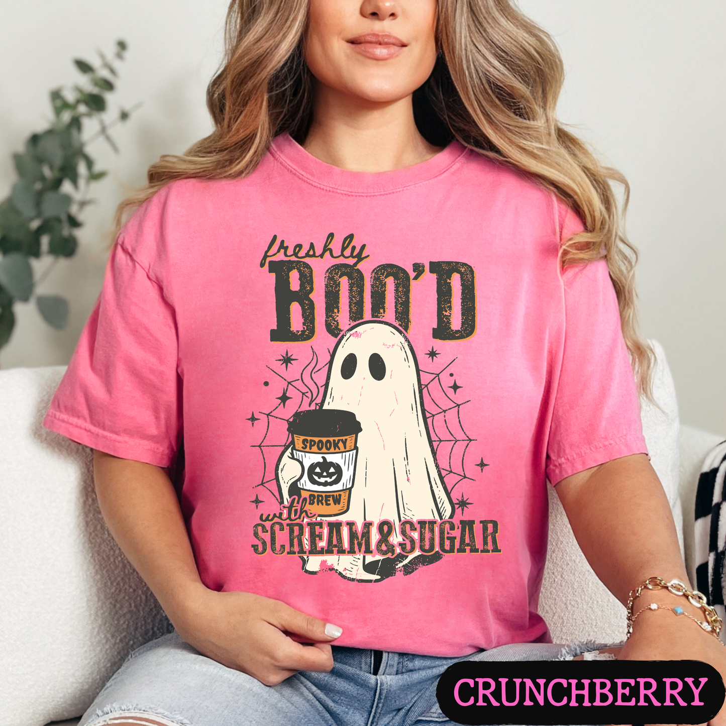 Freshly Boo'd with Scream & Sugar Ghost Halloween Coffee Shirt | Cute Fall Graphic Tee | Comfort Colors Halloween Tee