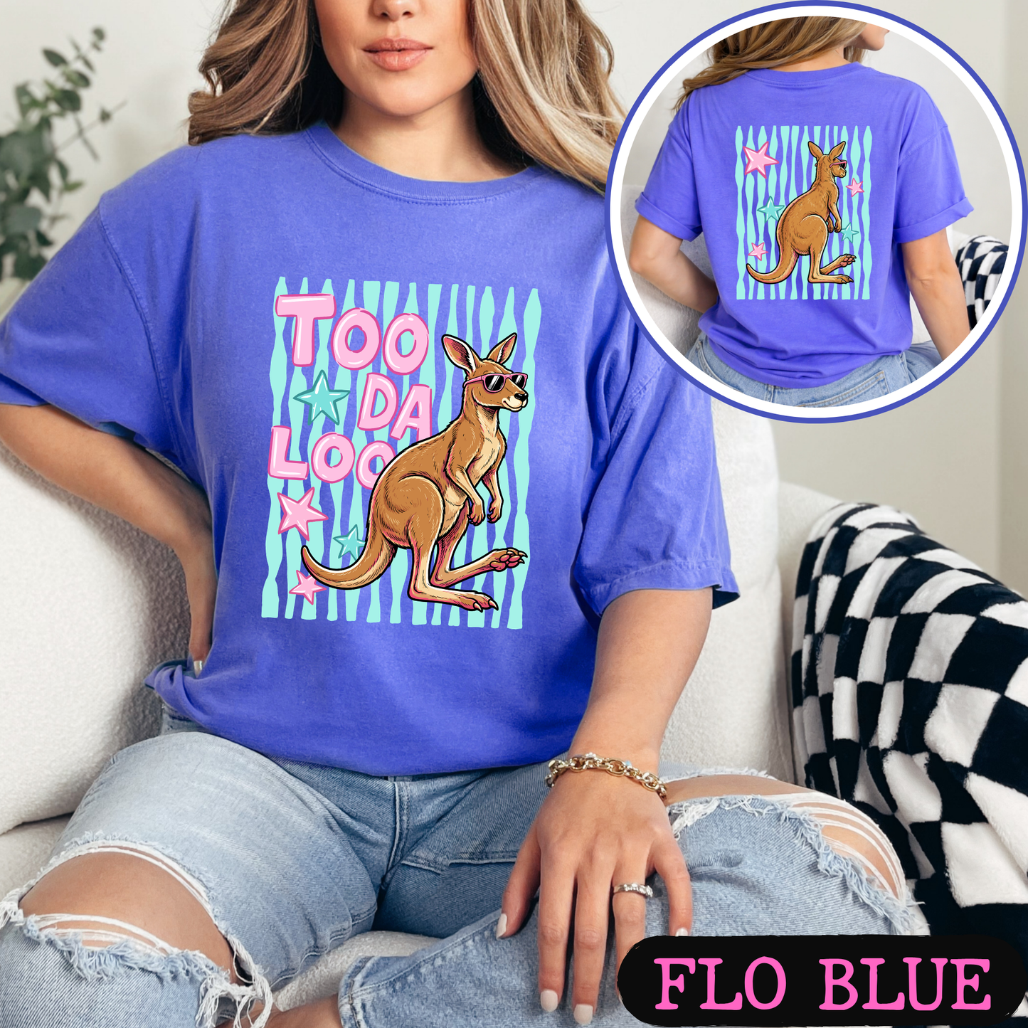 Too Da Loo Kangaroo Tee | Funny Retro Animal Shirt | Front & Back Graphic