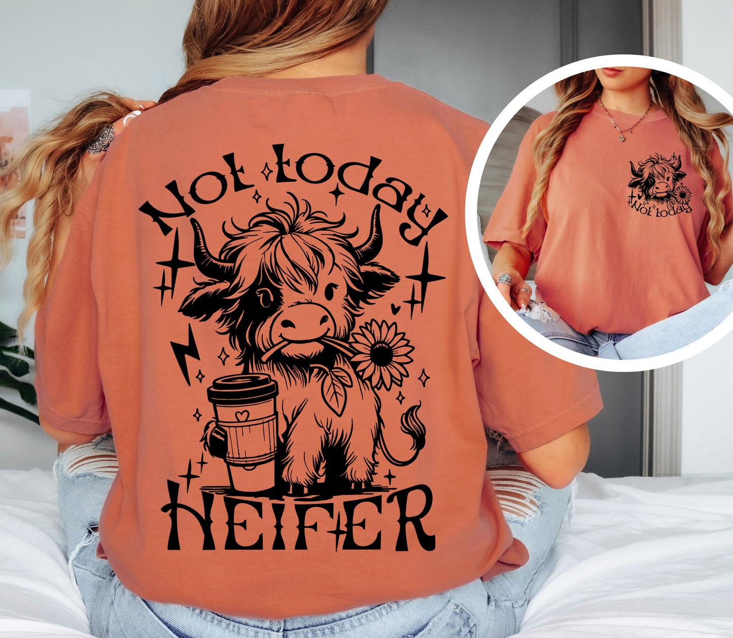 Not Today Heifer Shirt | Funny Cow Graphic Tee | Comfort Colors Oversized Unisex T-Shirt